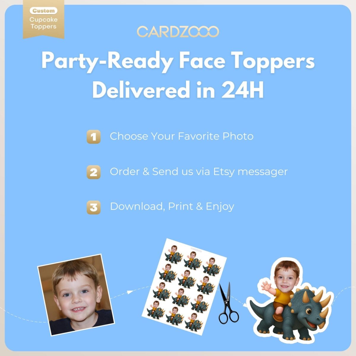 Dinosaur Rider Custom Face Cupcake Toppers - Image 3