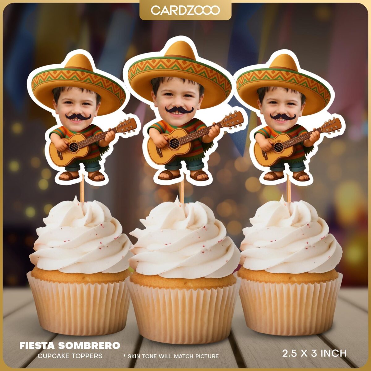 Custom Face Fiesta Sombrero Musician Cupcake Toppers