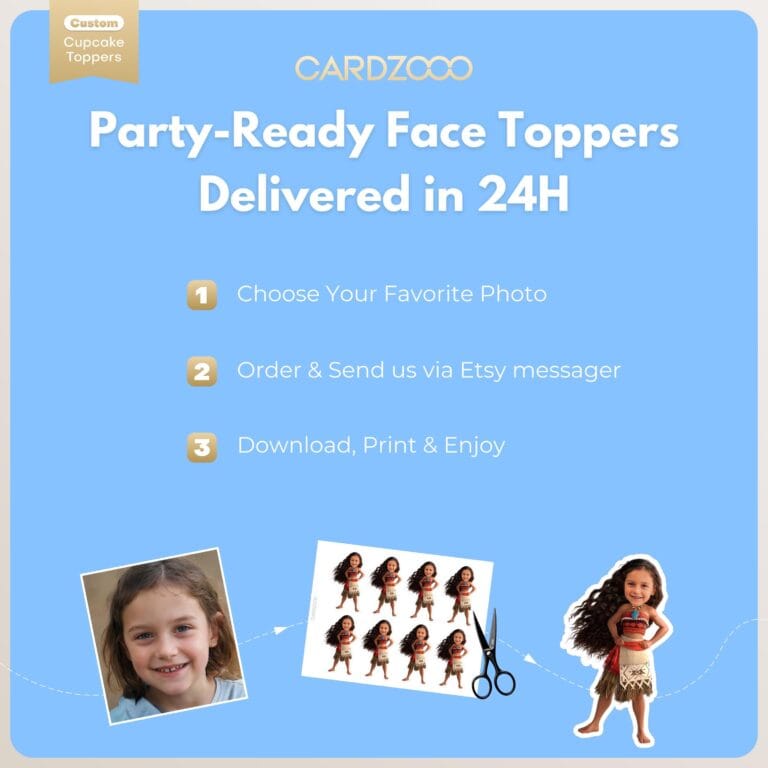 Custom Face Moana Cupcake Toppers - Image 3