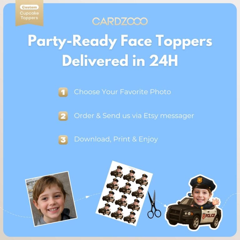 Police Officer Car Custom Face Cupcake Toppers - Image 3