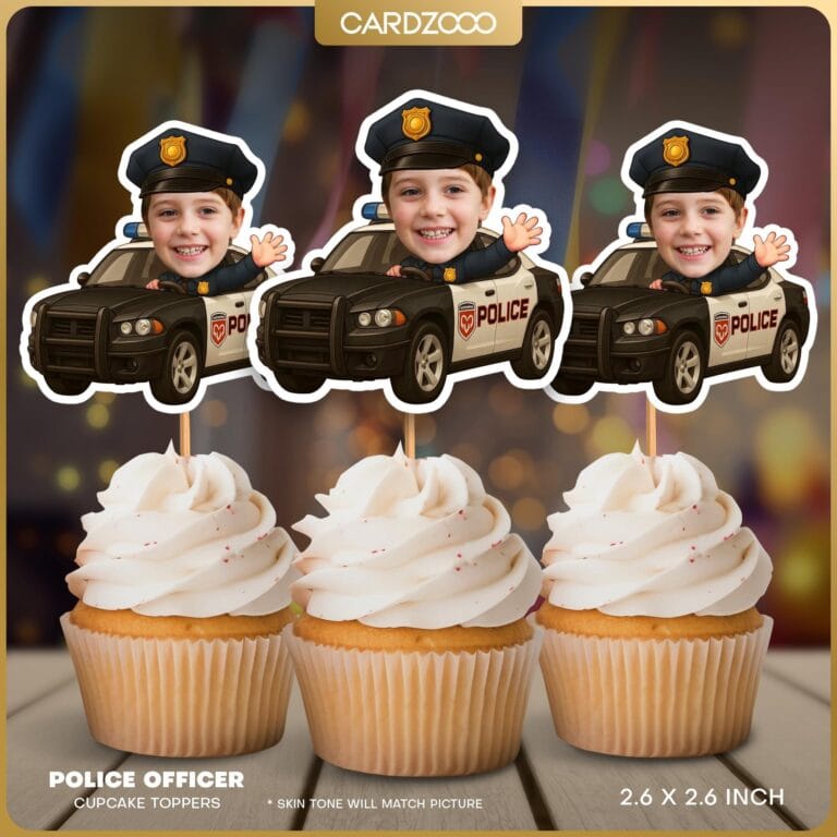 Police Officer Car Custom Face Cupcake Toppers