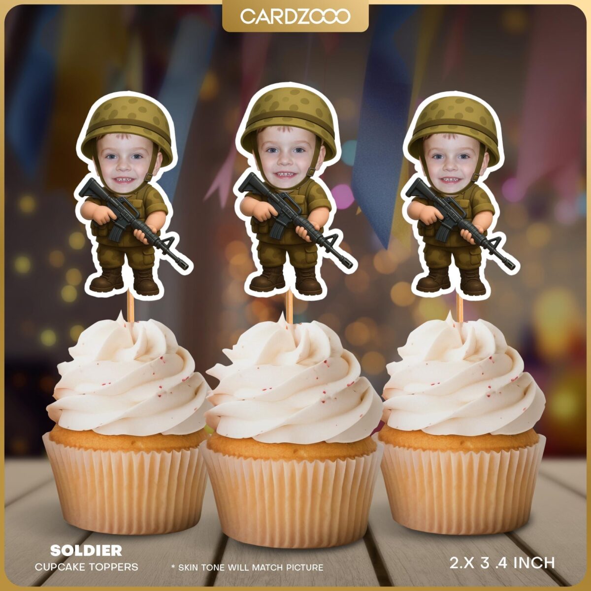 Custom Face Soldier Cupcake Toppers