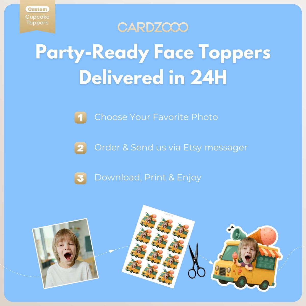 Ice Cream Truck Custom Face Cupcake Toppers - Image 3