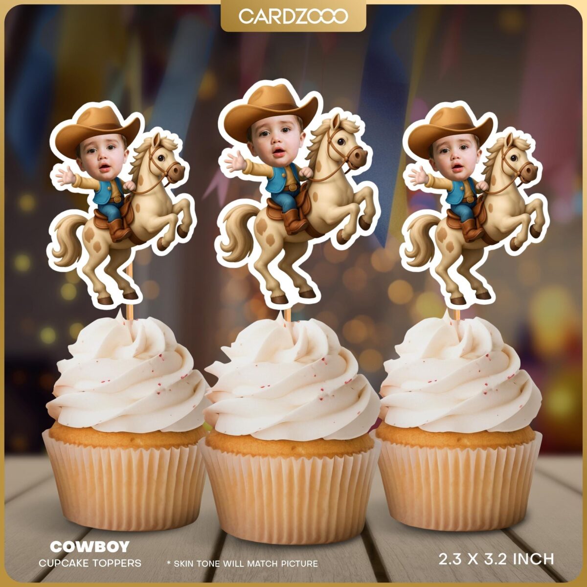 Cowboy Ride Hose Custom Face Cupcake Toppers
