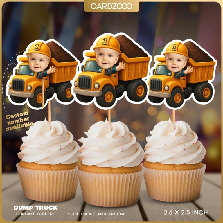Construction Dump Truck Custom Face Cupcake Toppers