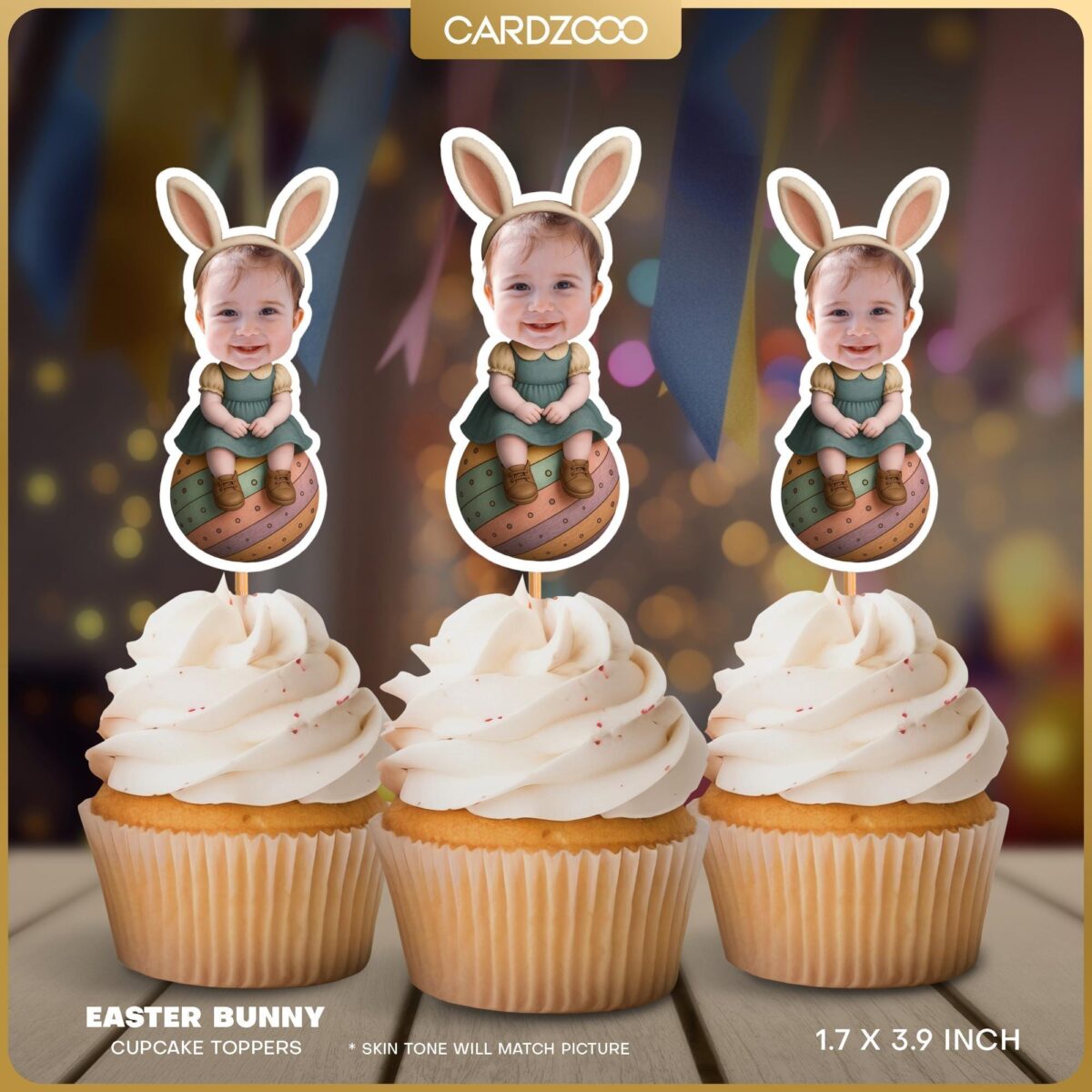 Custom Face Easter Bunny Ears Cupcake Toppers