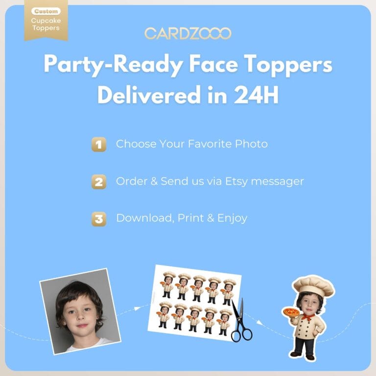 Pizza Chef Pizza Party Custom Face Cupcake Toppers - Image 3
