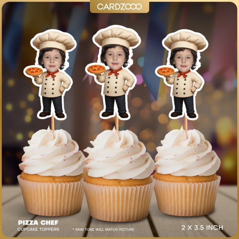 Pizza Chef Pizza Party Custom Face Cupcake Toppers