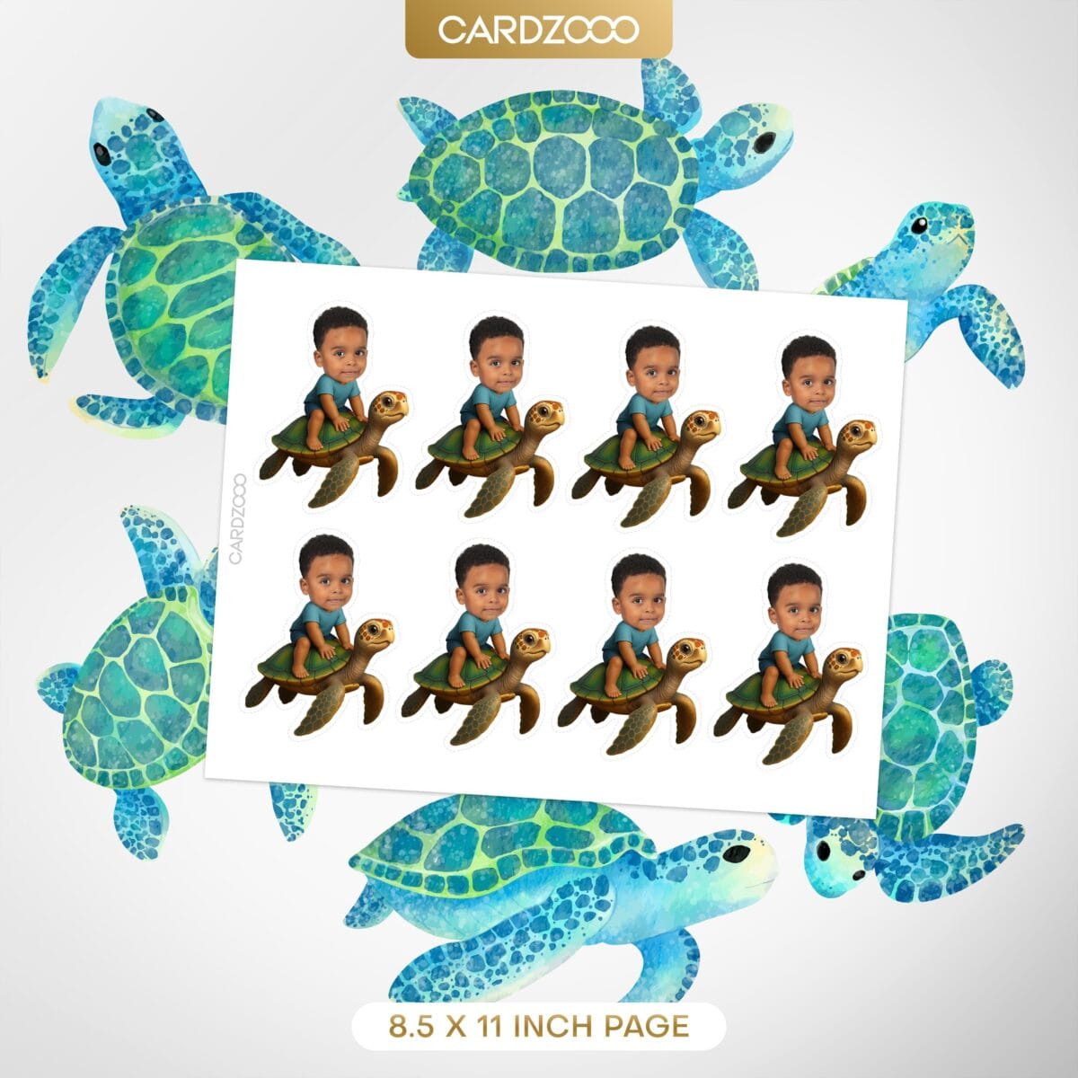 Sea Turtle Custom Face Cupcake Toppers - Image 2