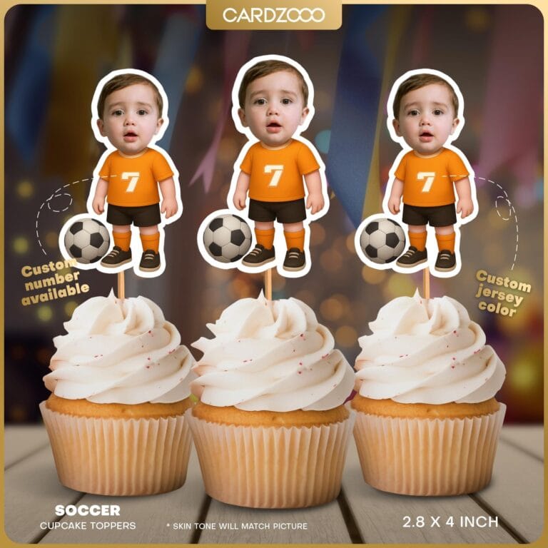 Soccer Custom Face Cupcake Toppers Orange Jersey
