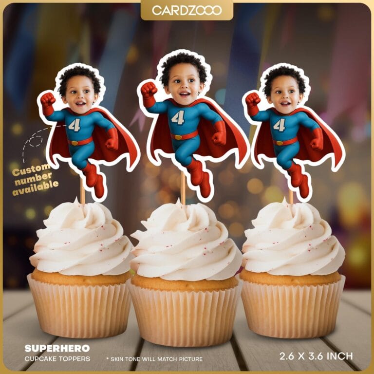 Custom Face Superhero Boy Cupcake Toppers