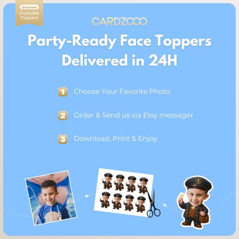 Custom Face Train Conductor Cupcake Toppers - Image 3