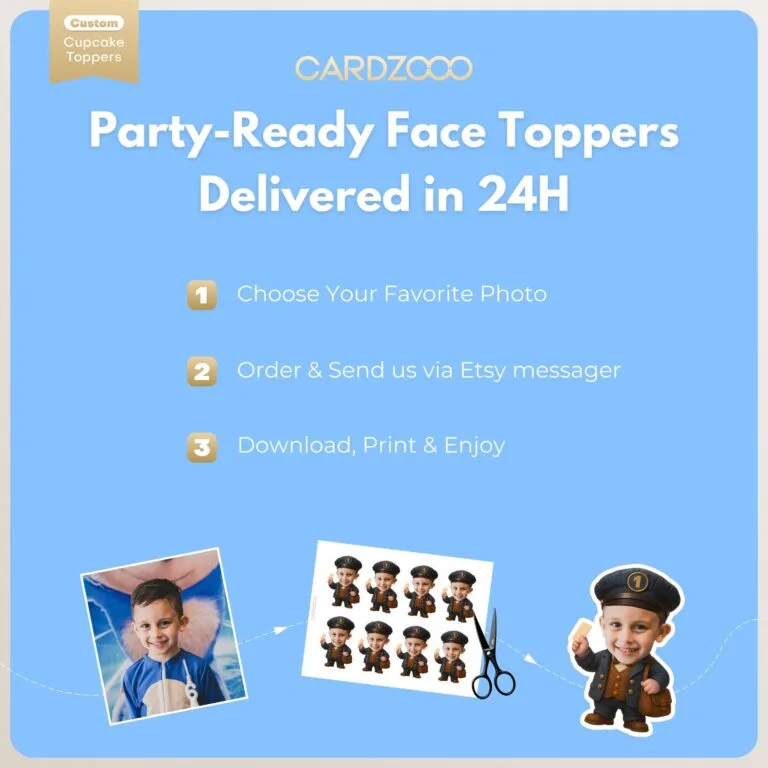 Custom Face Train Conductor Cupcake Toppers - Image 3