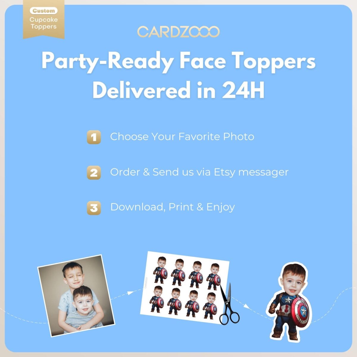 Captain America Custom Face Cupcake Toppers - Image 3