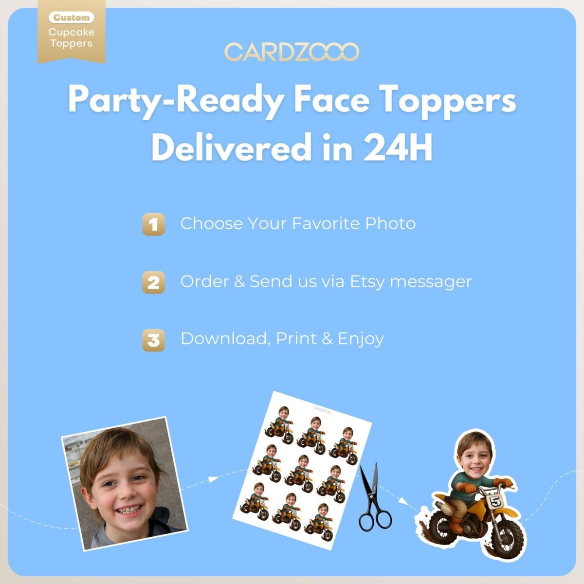 Dirt Bike Custom Face Cupcake Toppers - Image 3