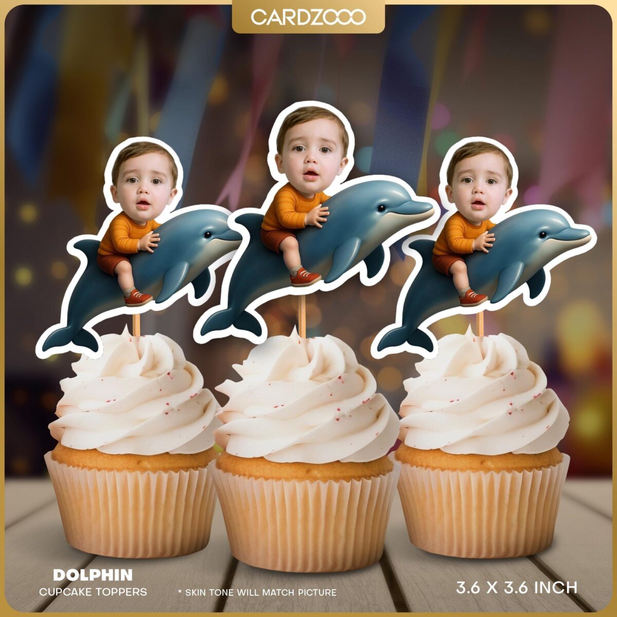 Dolphin Personalized Face Cupcake Toppers