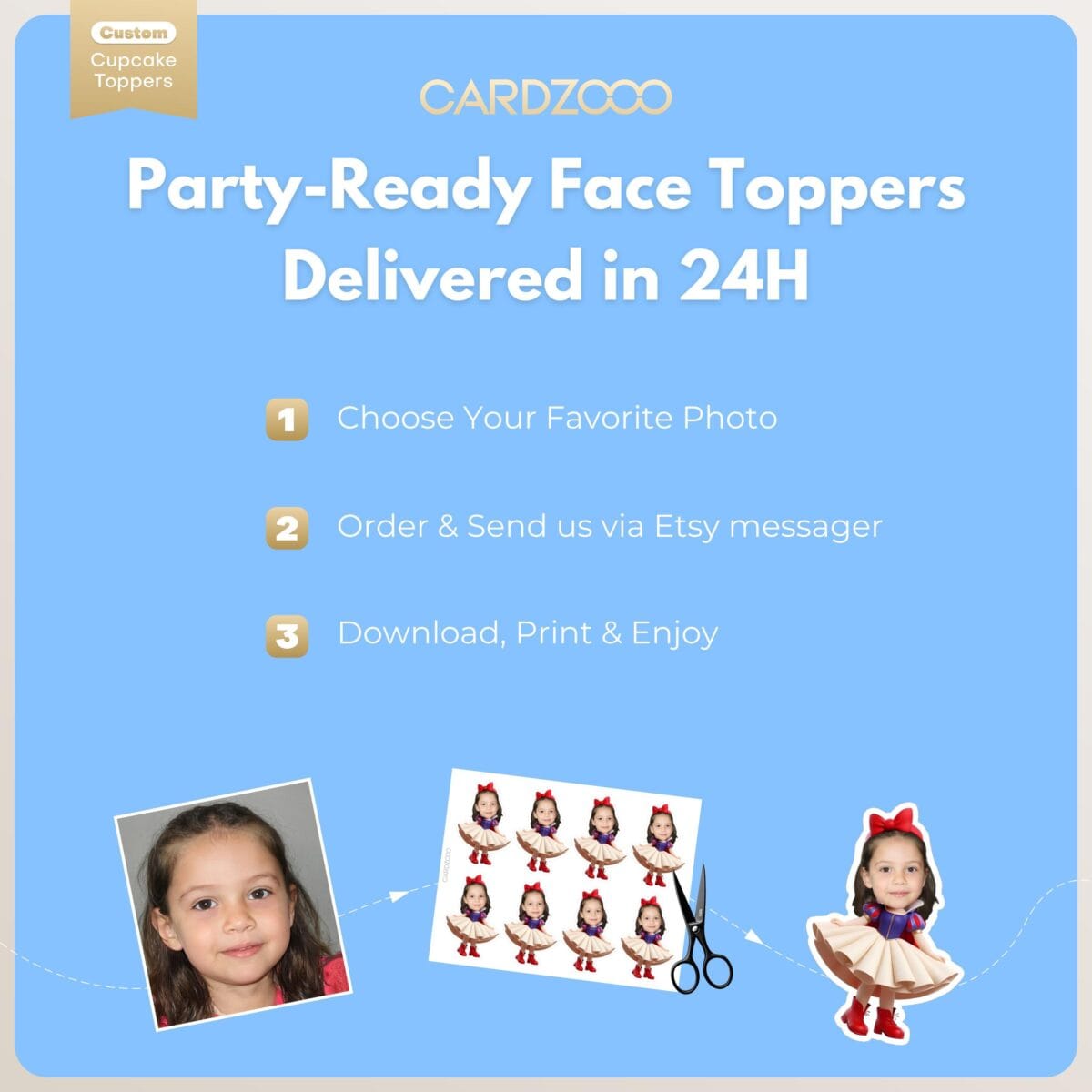 Snow White Custom Face Cupcake Toppers - Image 3