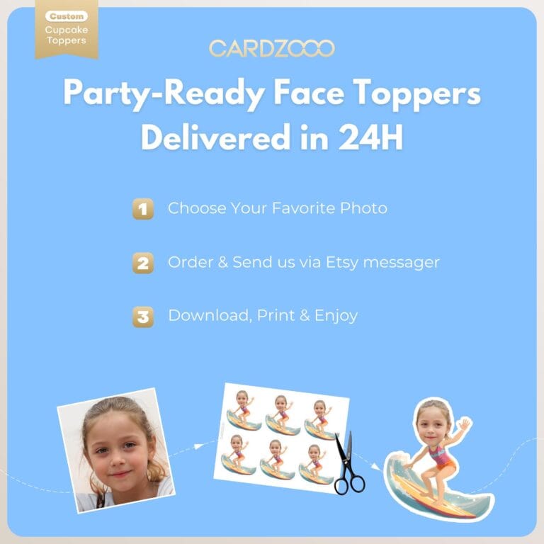 Custom Face Surfing Cupcake Toppers - Image 3