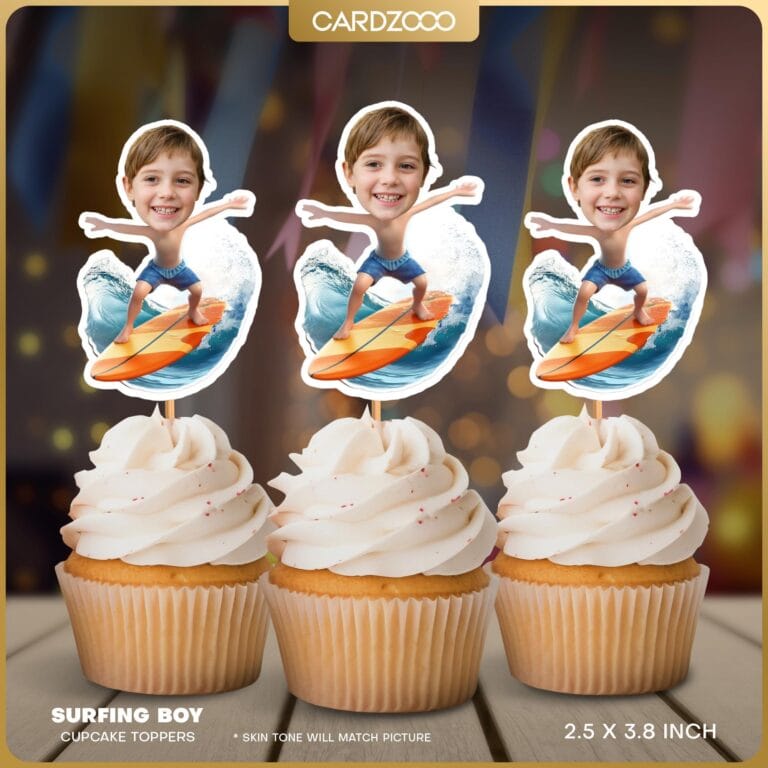 Surfing Custom Face Cupcake Toppers