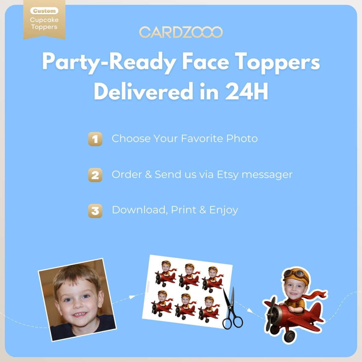 Vintage Airplane Custom Face Cupcake Toppers - Image 3