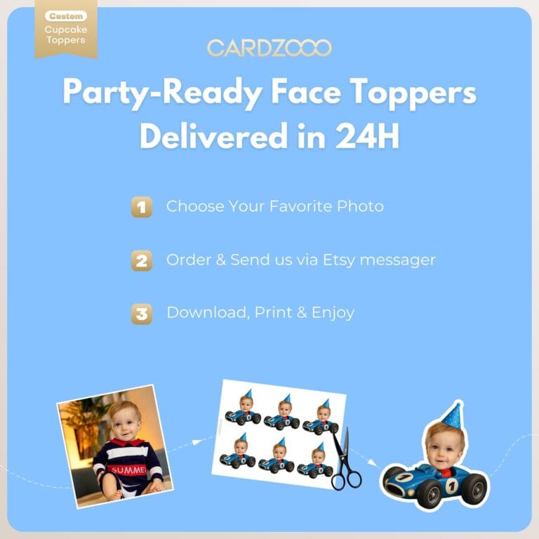 Race Car Rally Custom Face Cupcake Toppers - Image 3