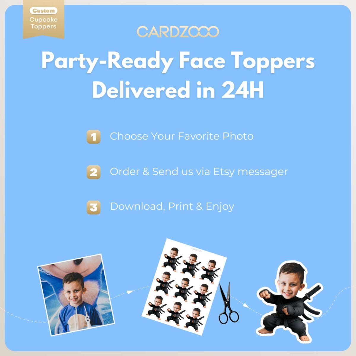 Japanese Ninja Custom Face Cupcake Toppers - Image 3