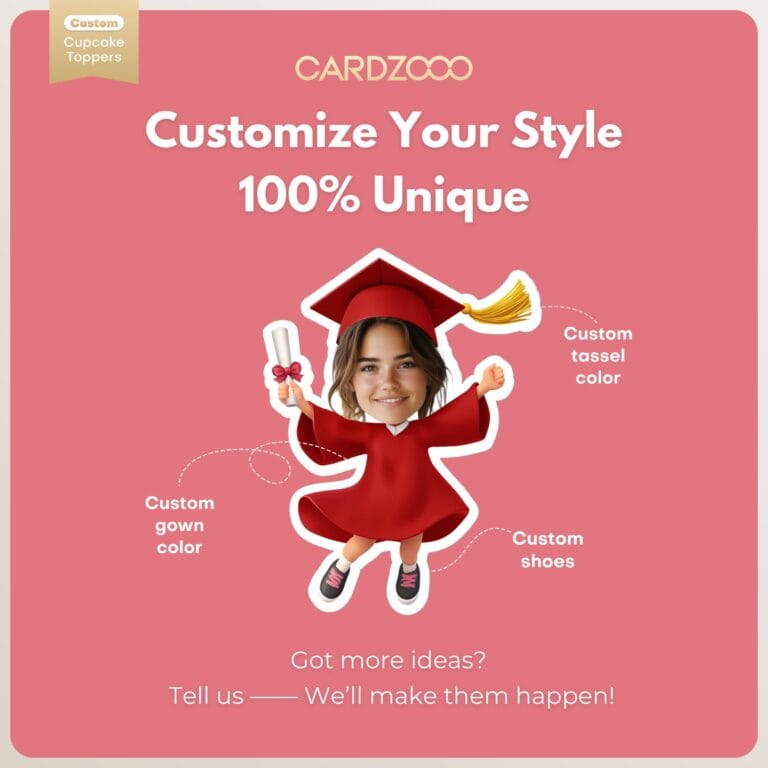 Red Color Graduation Custom Face Cupcake Toppers - Image 2