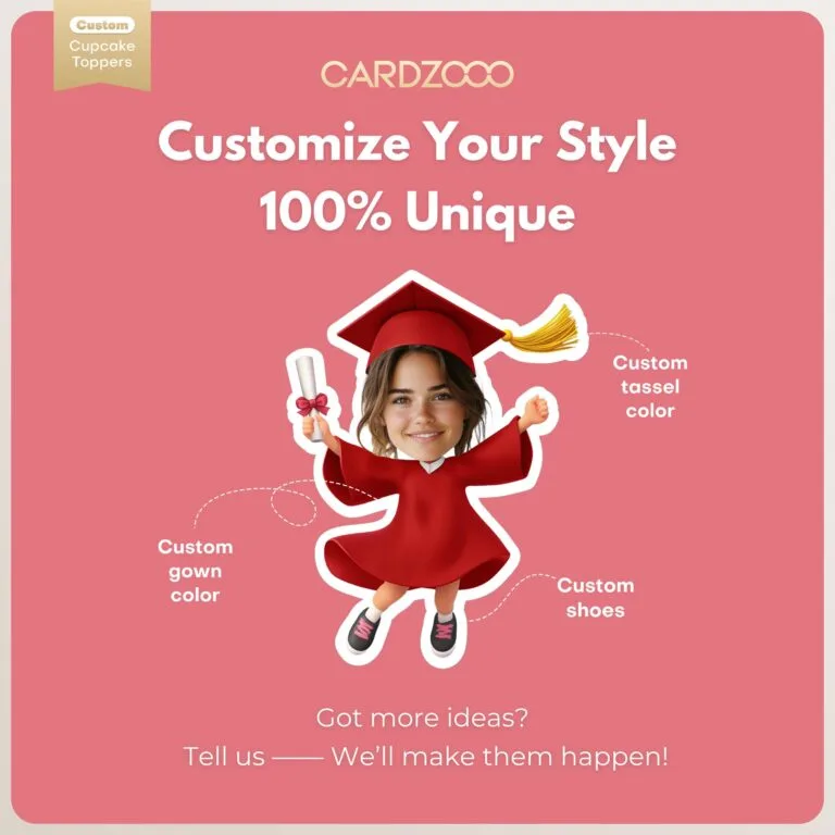 Red Color Graduation Custom Face Cupcake Toppers - Image 2