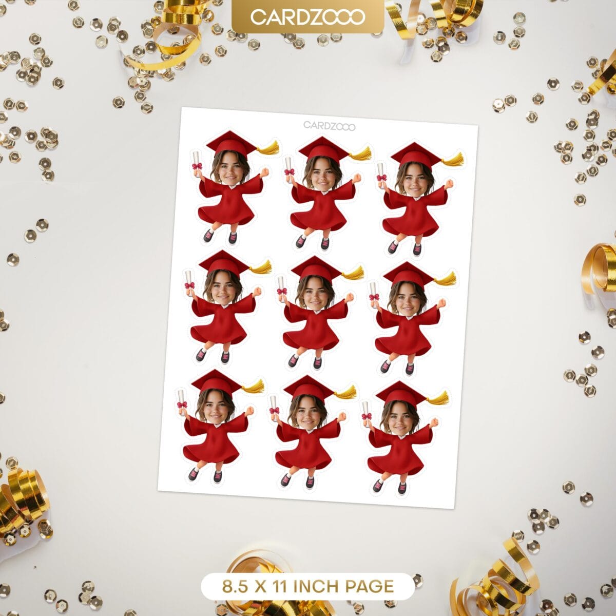Red Color Graduation Custom Face Cupcake Toppers - Image 3