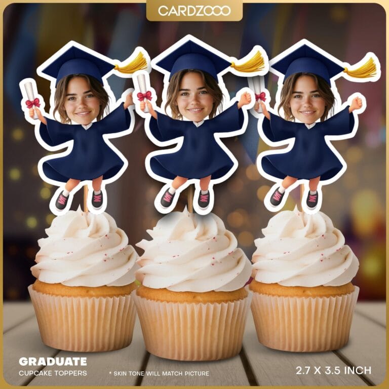 Navy Color Graduation Custom Face Cupcake Toppers