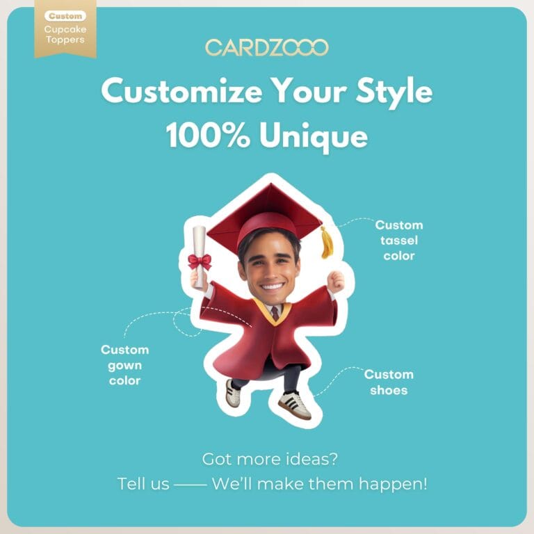 Red Cap and Gown Graduation Custom Face Cupcake Toppers - Image 2