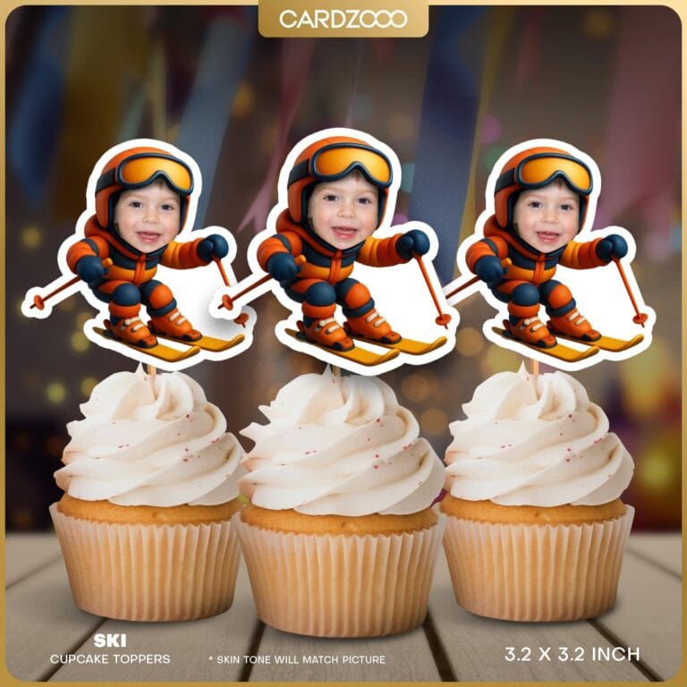 Ski Custom Face Cupcake Topper