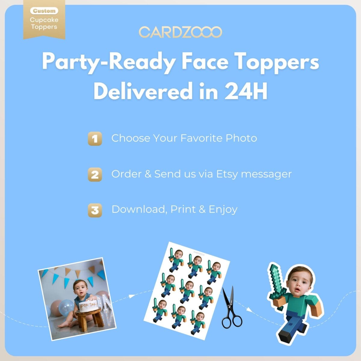 Diamond Sword Custom Face Cupcake Toppers - Image 3