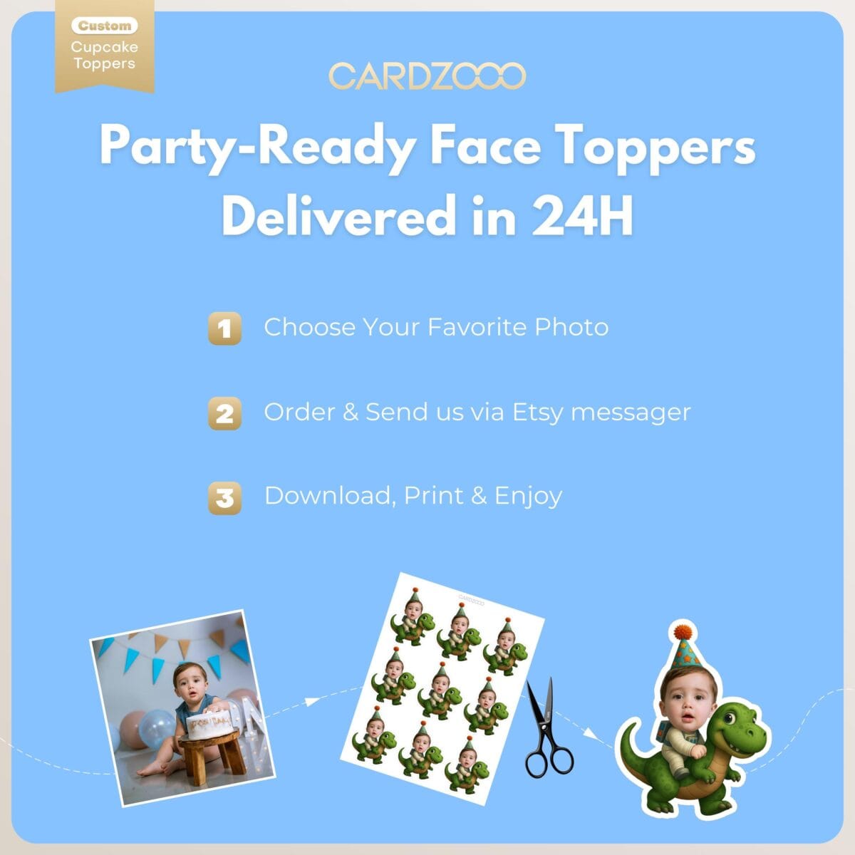 Dinosaur Rider Face Cupcake Toppers - Image 3