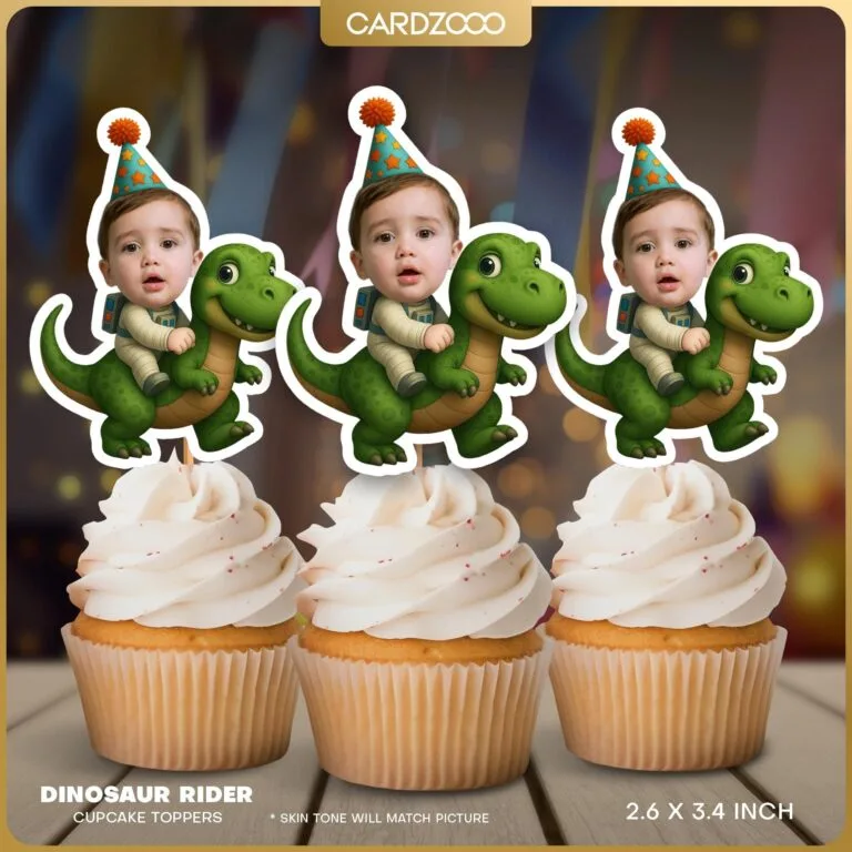 Dinosaur Rider Face Cupcake Toppers