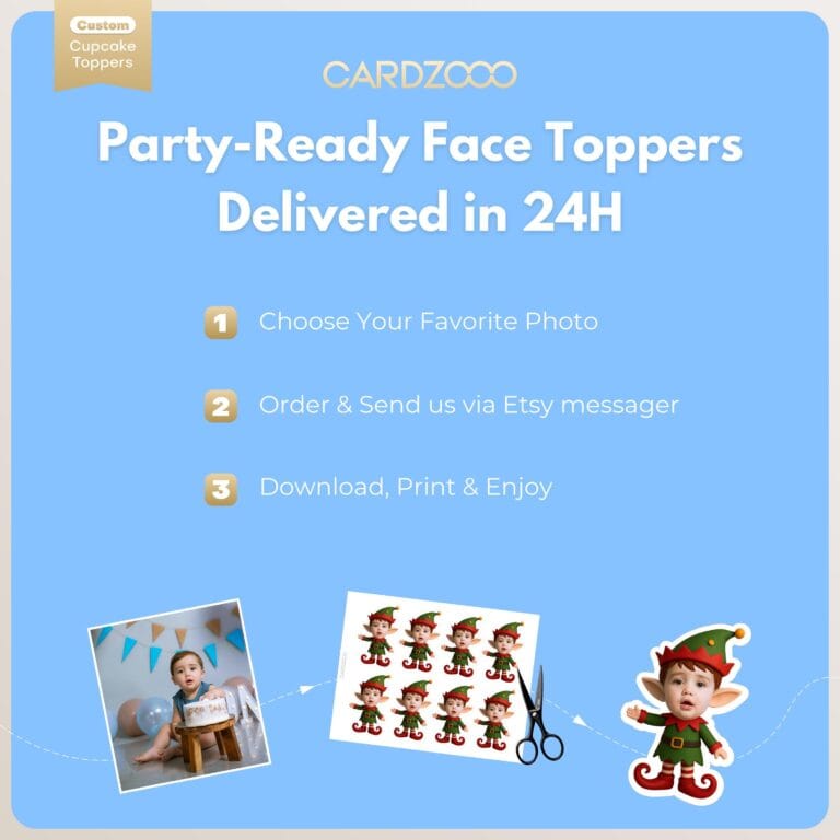 Custom Face Christmas Elf Cupcake Toppers - Image 3
