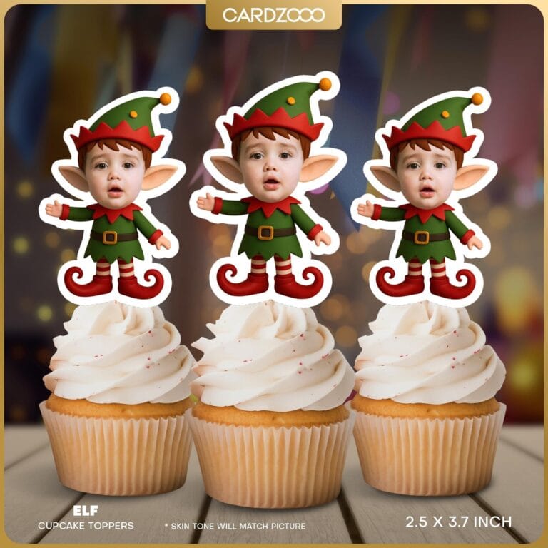 Custom Face Christmas Elf Cupcake Toppers