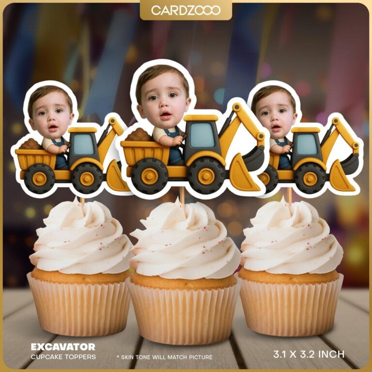 Excavator Custom Face Cupcake Toppers