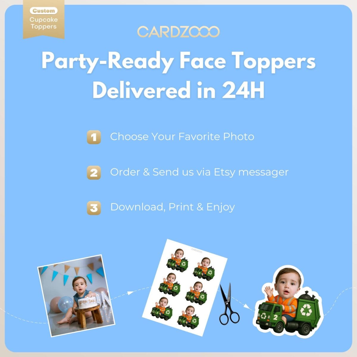 Garbage Truck Custom Face Cupcake Toppers - Image 3