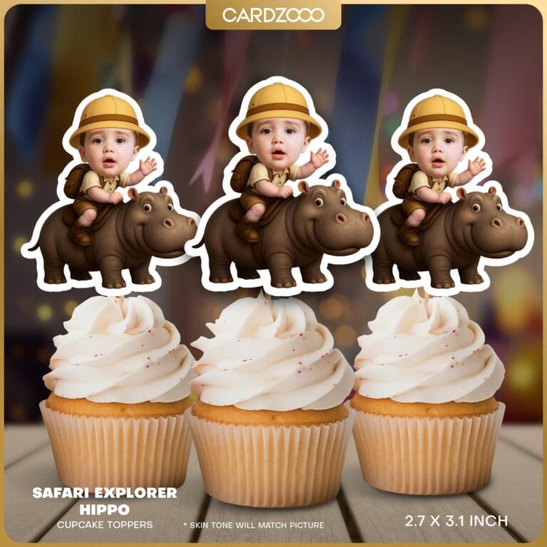 Safari Hippo Face Cupcake Toppers