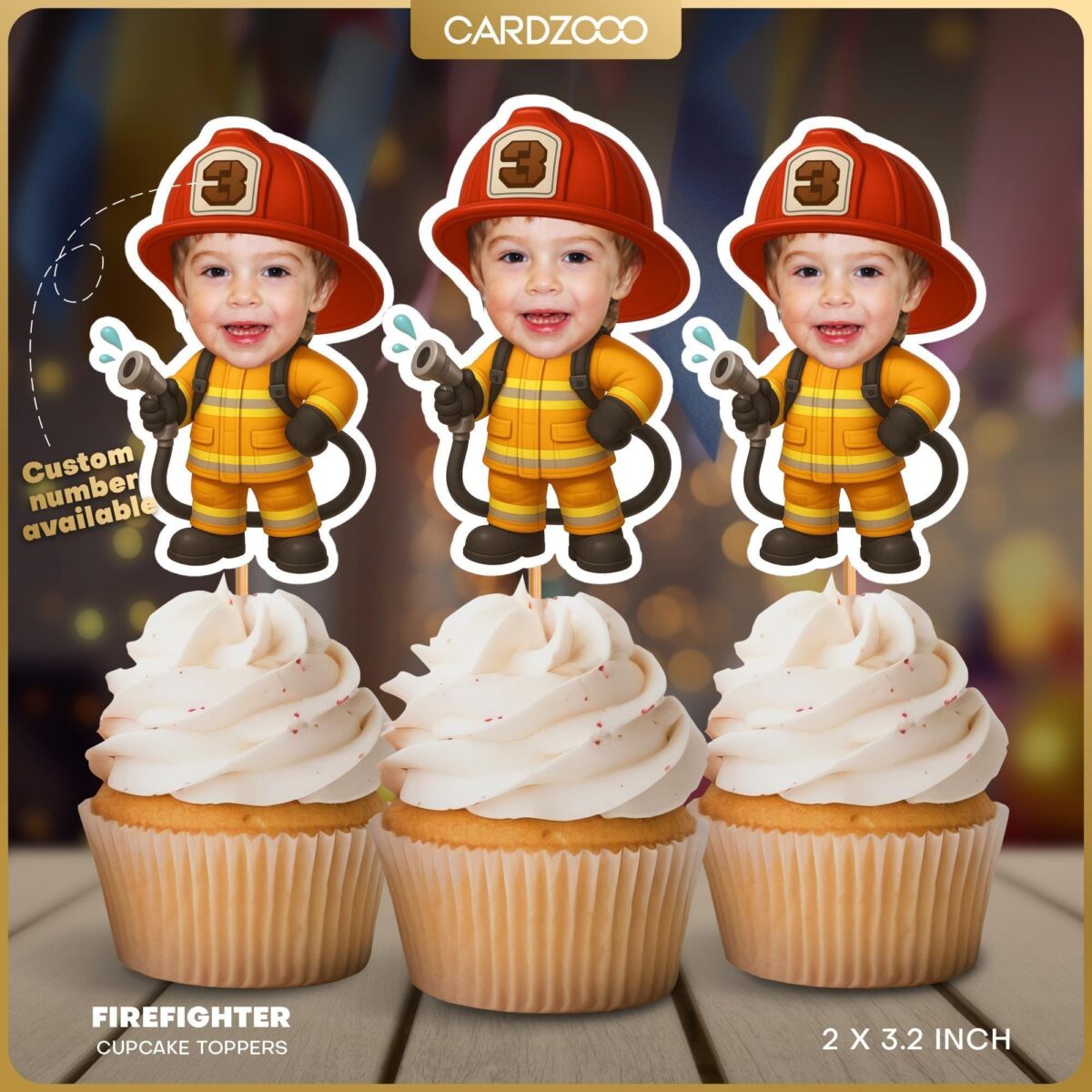 Custom Face Firefighter Cupcake Toppers