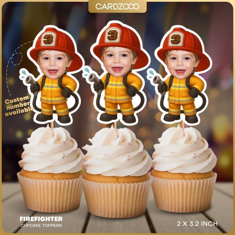 Custom Face Firefighter Cupcake Toppers