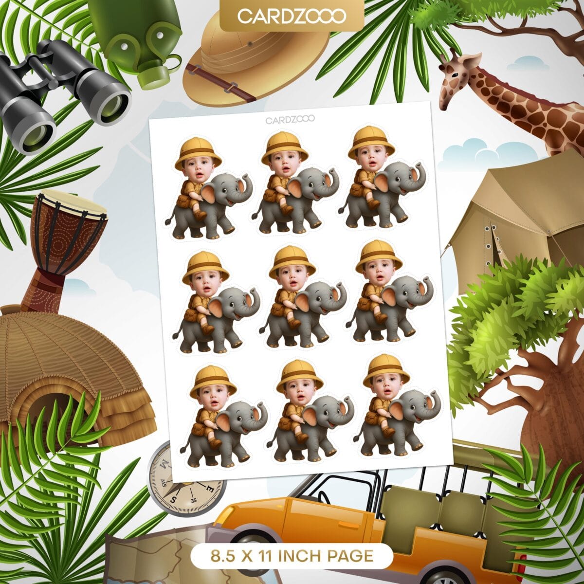 Safari Elephant Personalized Face Cupcake Toppers - Image 2
