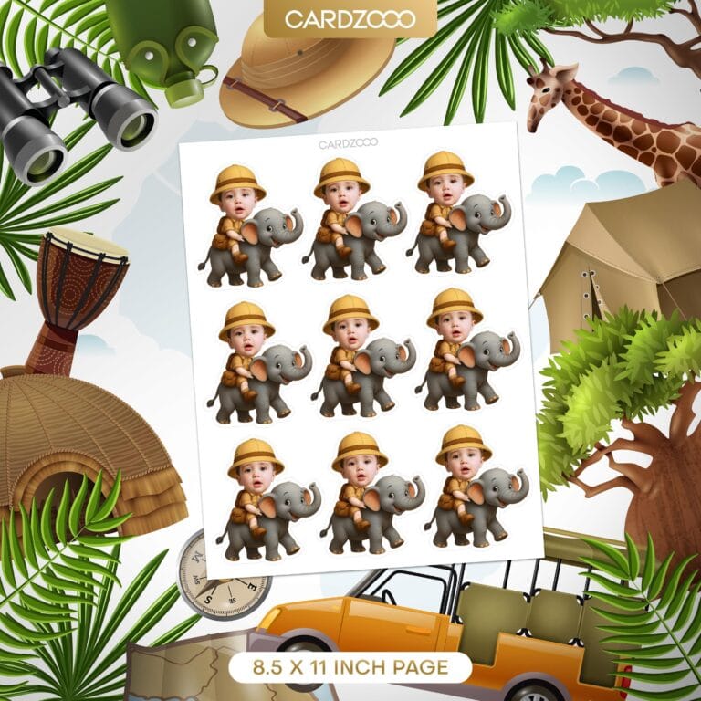 Safari Elephant Personalized Face Cupcake Toppers - Image 2