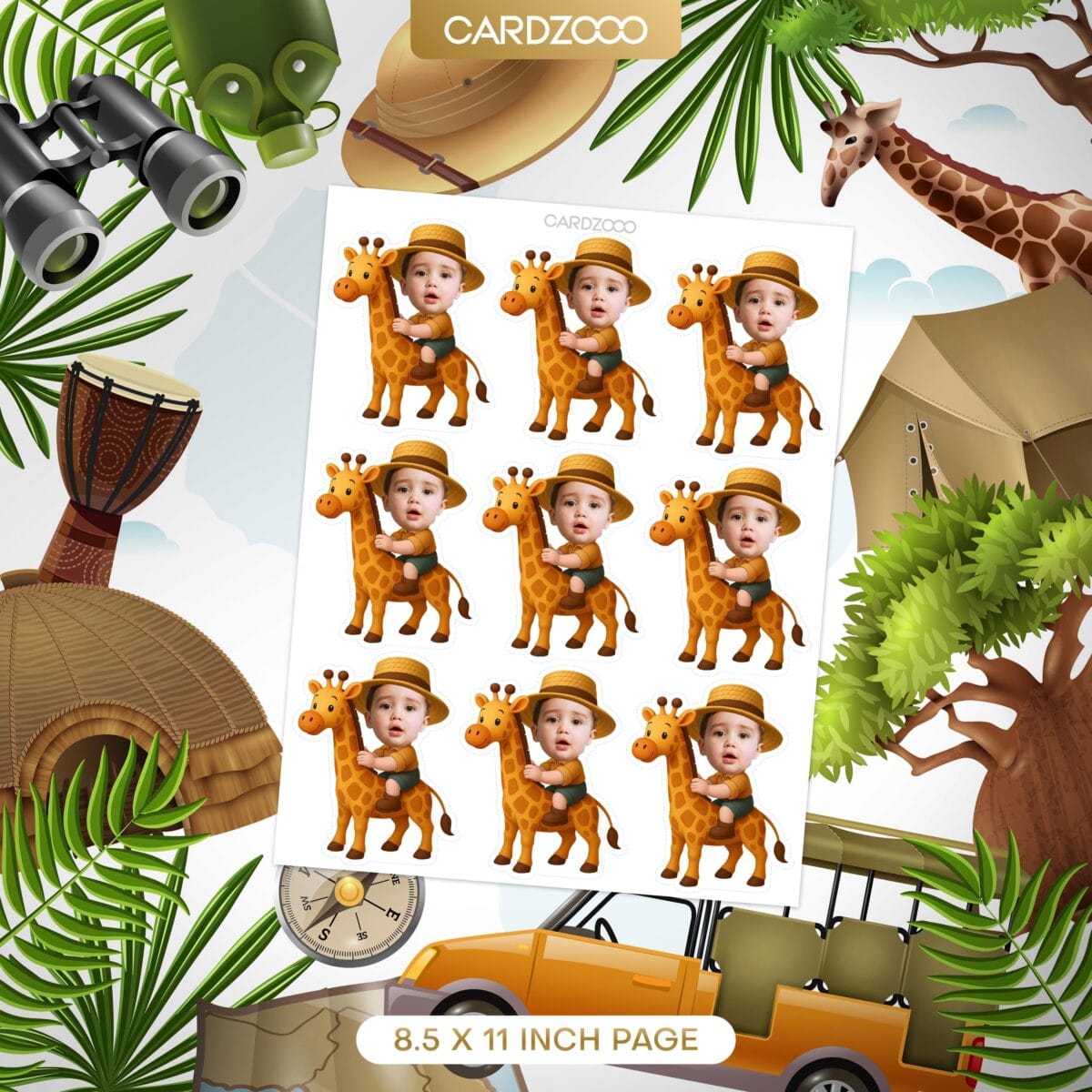 Safari Giraffe Personalized Face Cupcake Toppers - Image 2