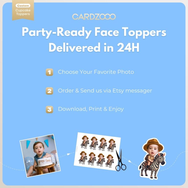 Safari Zebra Personalized Face Cupcake Toppers - Image 3