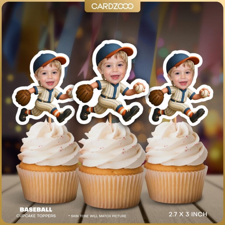 Running Baseball Player Custom Face Cupcake Toppers