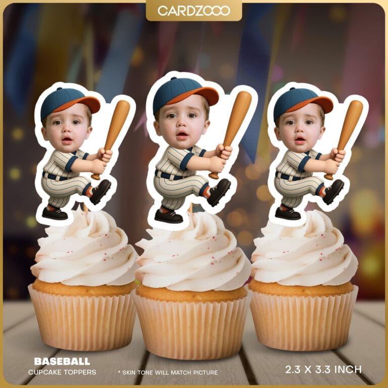 Personalized Face Baseball Batter Cupcake Toppers
