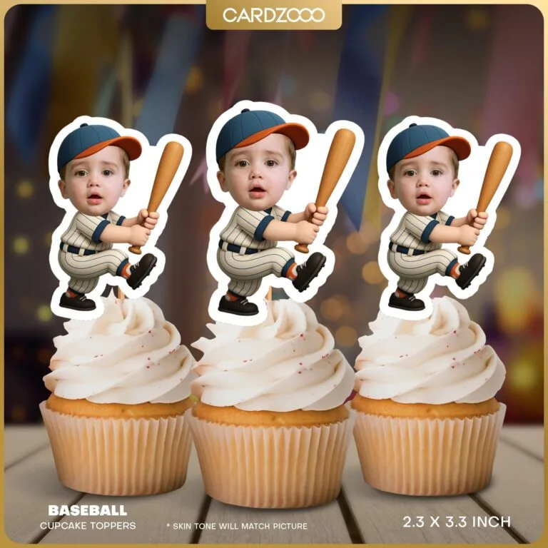 Personalized Face Baseball Batter Cupcake Toppers