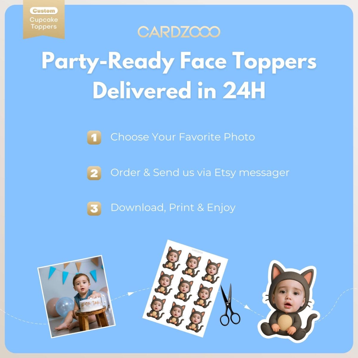 Cat Custom Face Cupcake Toppers - Image 3